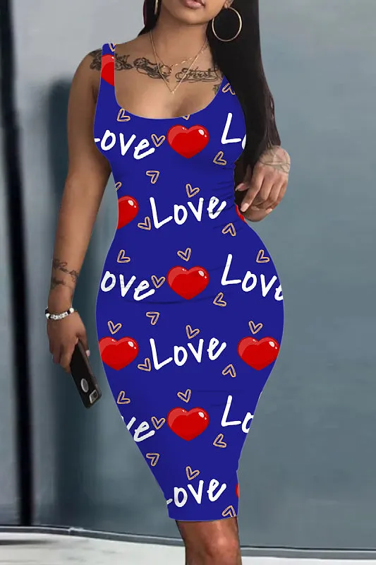 Playful Love-Print Sleeveless Bodycon Dress for Effortless Charm