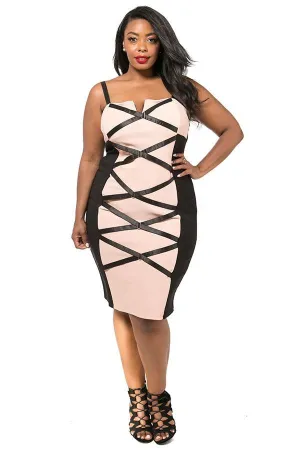 Plus Size Hot Strappy Colorblock Dress