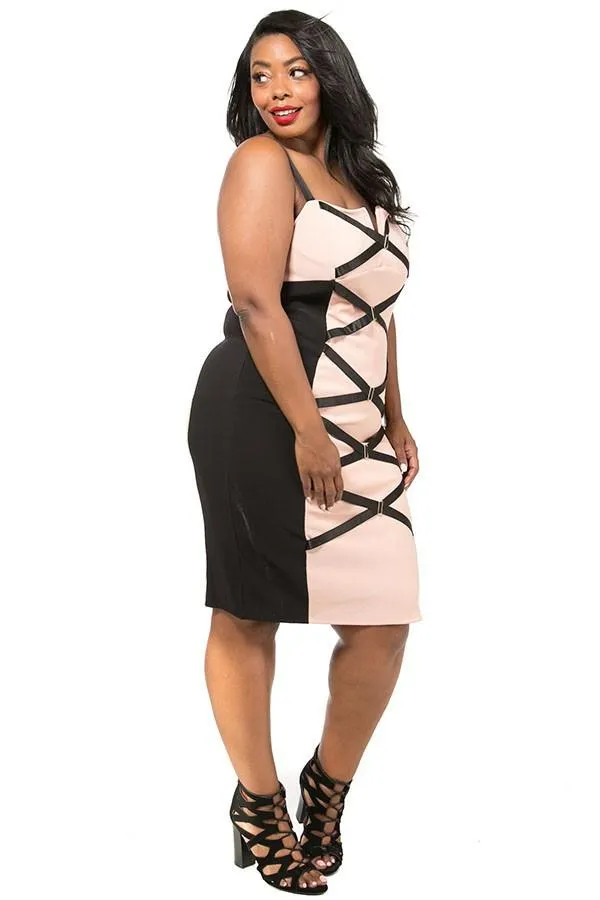 Plus Size Hot Strappy Colorblock Dress