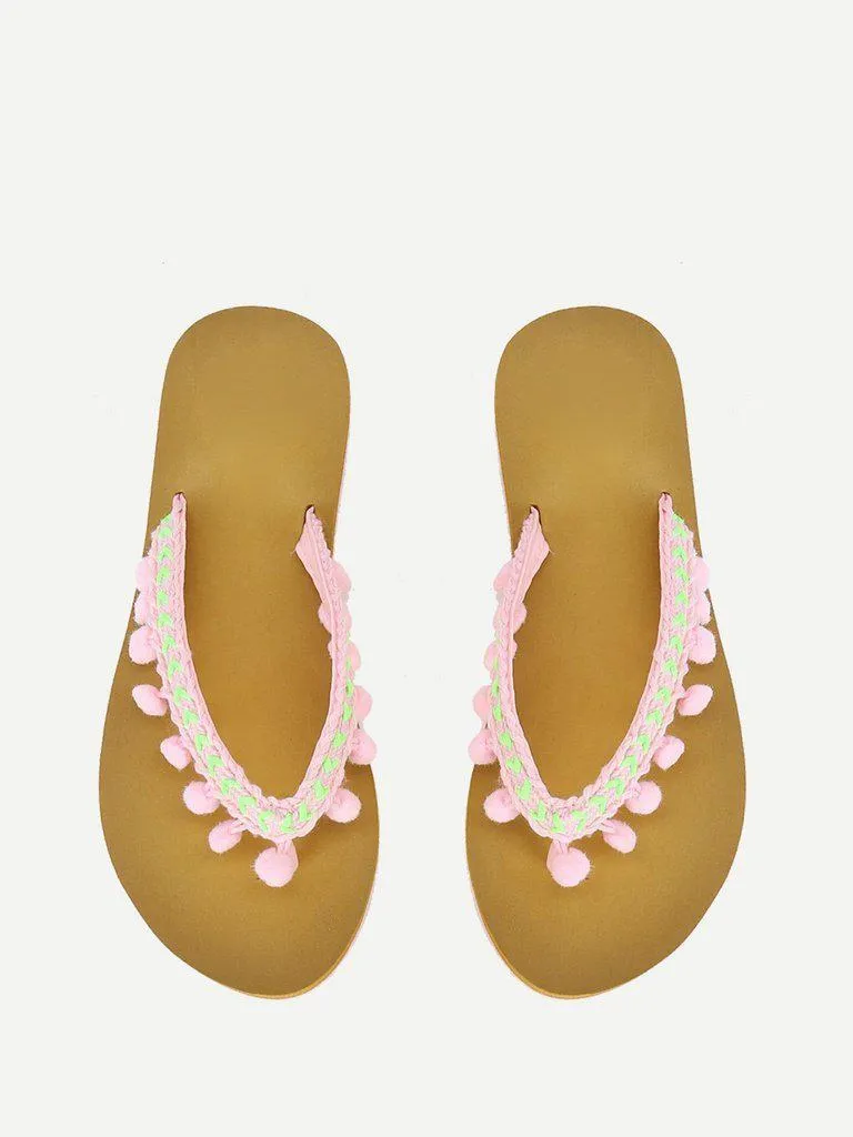 Pom Pom Decorated Flat Slippers