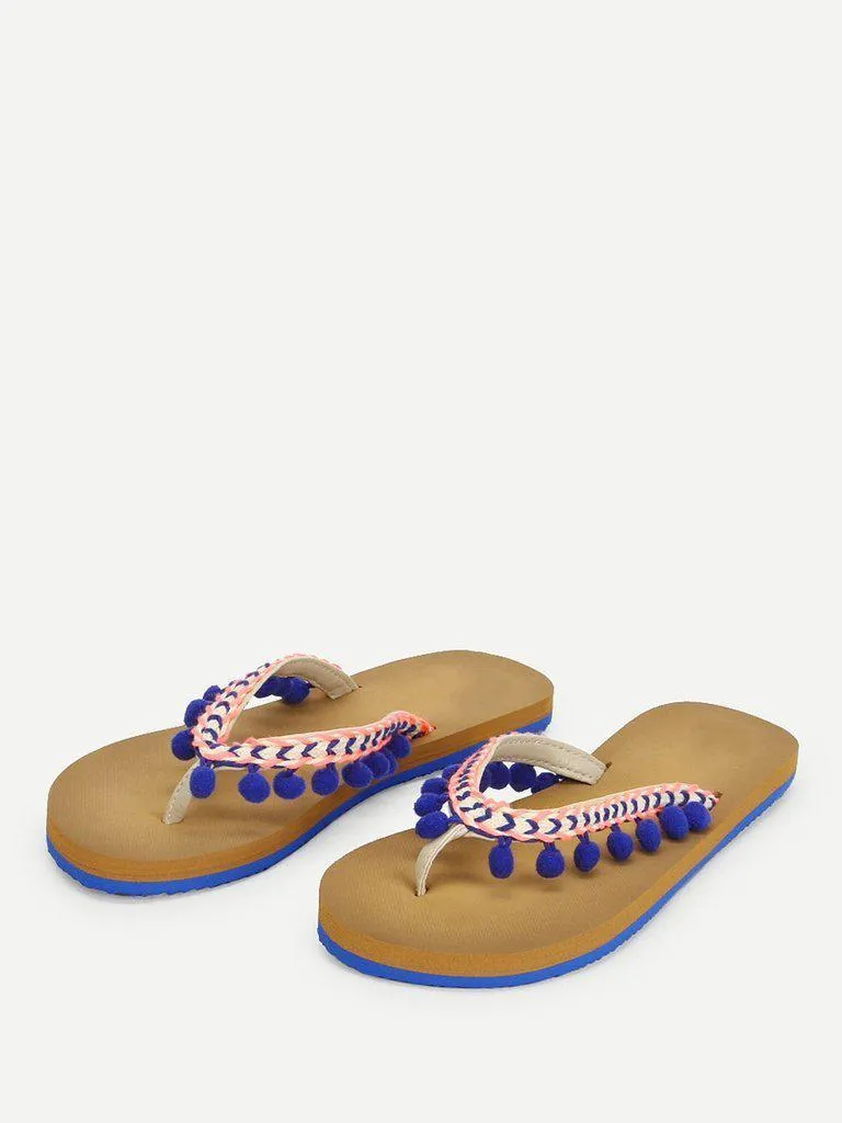 Pom Pom Decorated Flat Slippers