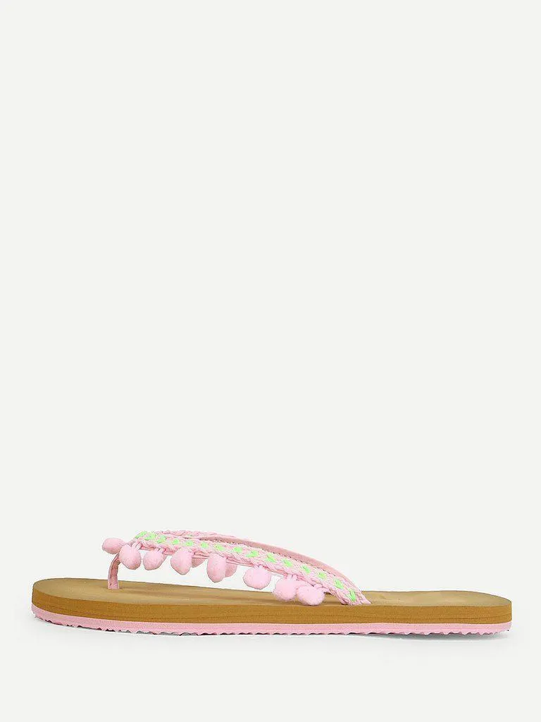 Pom Pom Decorated Flat Slippers
