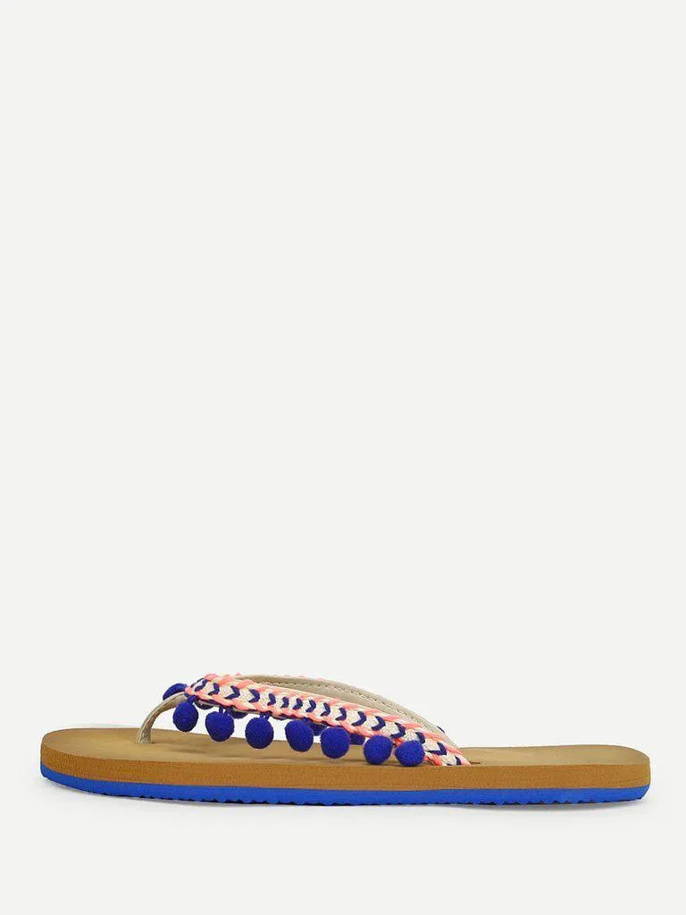 Pom Pom Decorated Flat Slippers