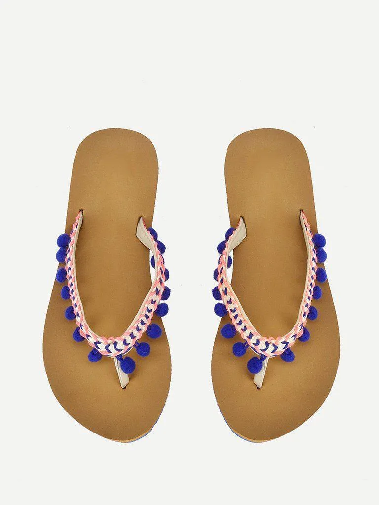 Pom Pom Decorated Flat Slippers