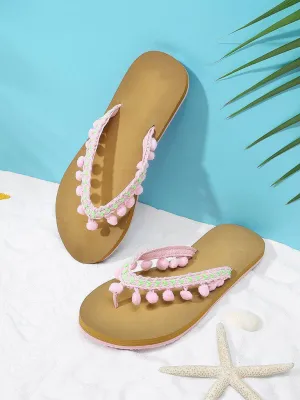 Pom Pom Decorated Flat Slippers