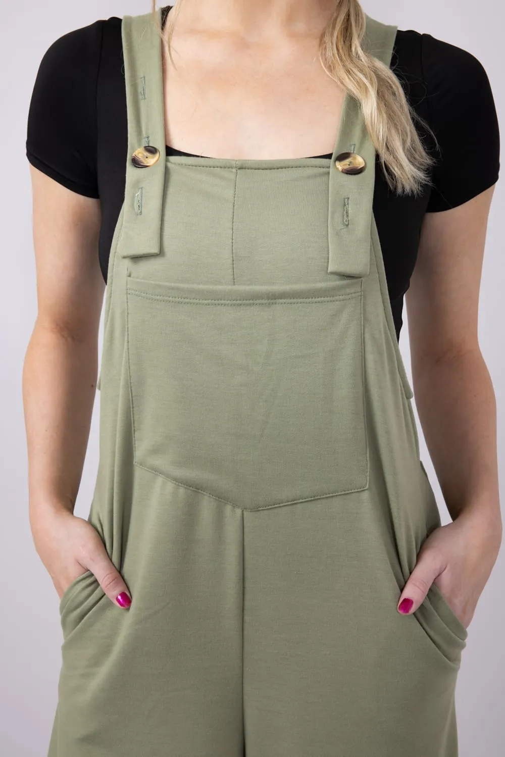Pouch Pocket Overall Onesie Jumpsuit for Women in Sage | MJ6784-SAG
