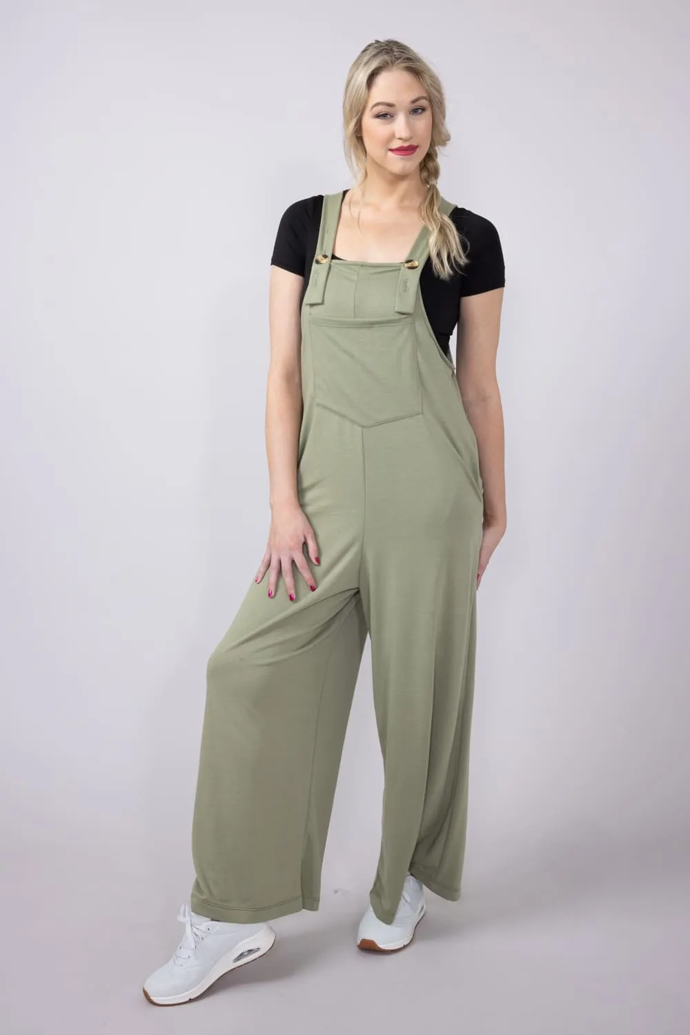 Pouch Pocket Overall Onesie Jumpsuit for Women in Sage | MJ6784-SAG