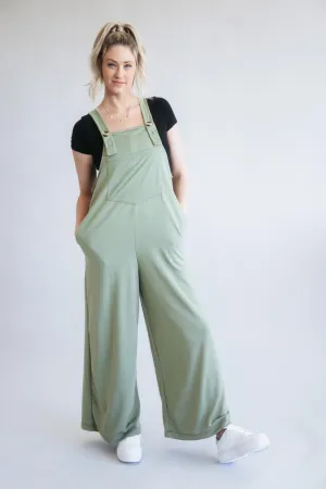 Pouch Pocket Overall Onesie Jumpsuit for Women in Sage | MJ6784-SAG