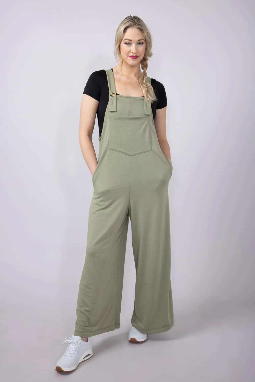Pouch Pocket Overall Onesie Jumpsuit for Women in Sage | MJ6784-SAG