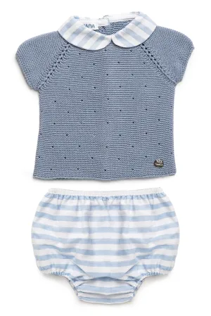 "Knox" Sky Blue Knit Striped Top & Jam Pants