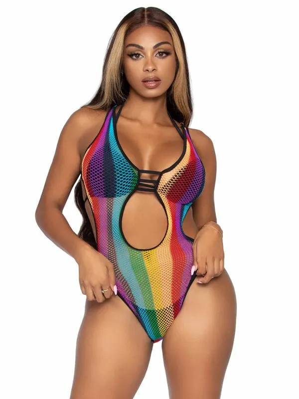 Rainbow Fishnet Cut Out Bodysuit