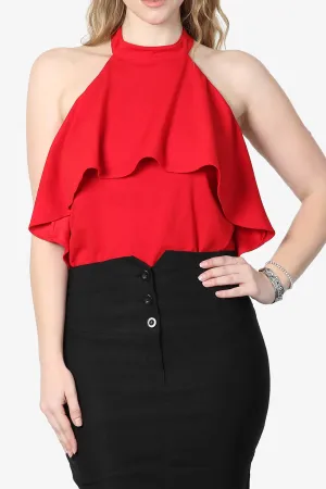 Raquel Ruffle Halter Bodysuit Top PLUS