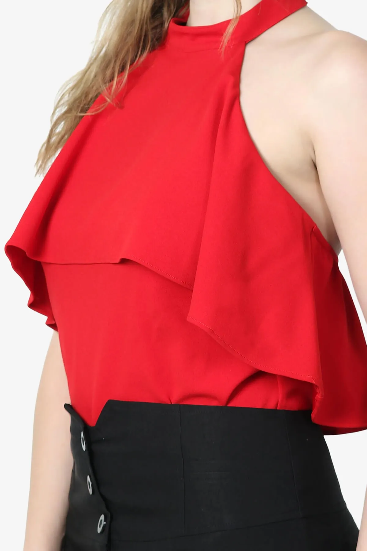 Raquel Ruffle Halter Bodysuit Top PLUS
