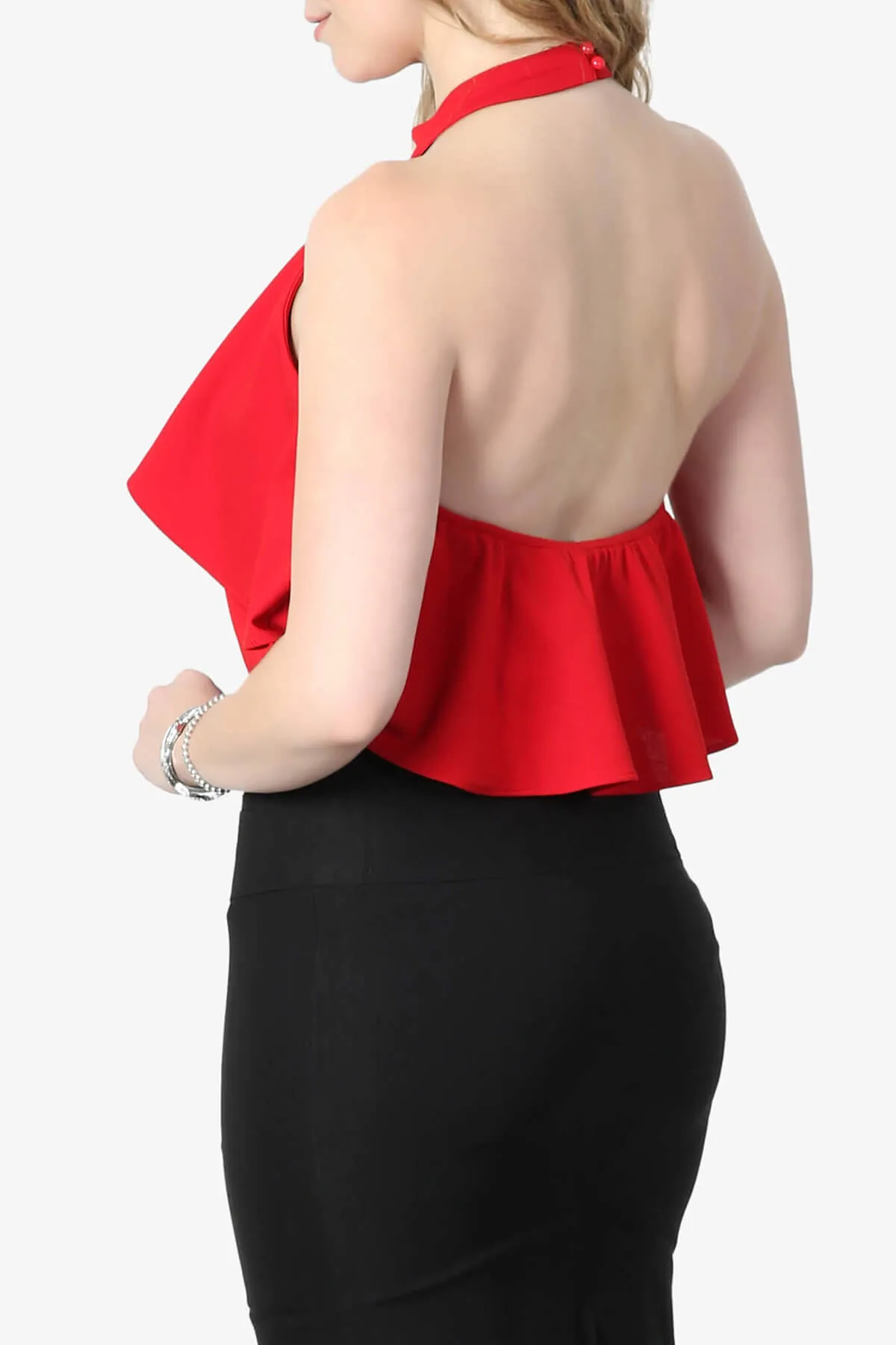 Raquel Ruffle Halter Bodysuit Top PLUS