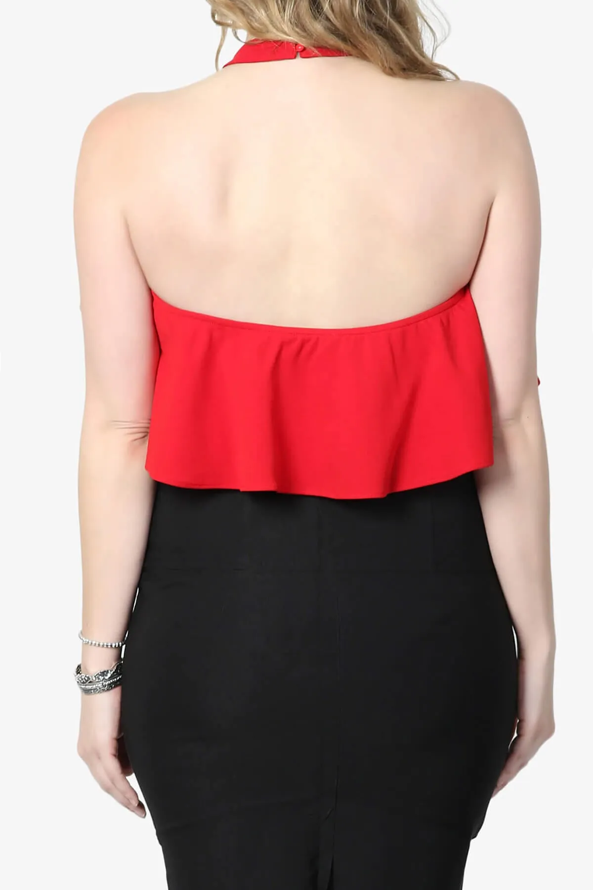 Raquel Ruffle Halter Bodysuit Top PLUS