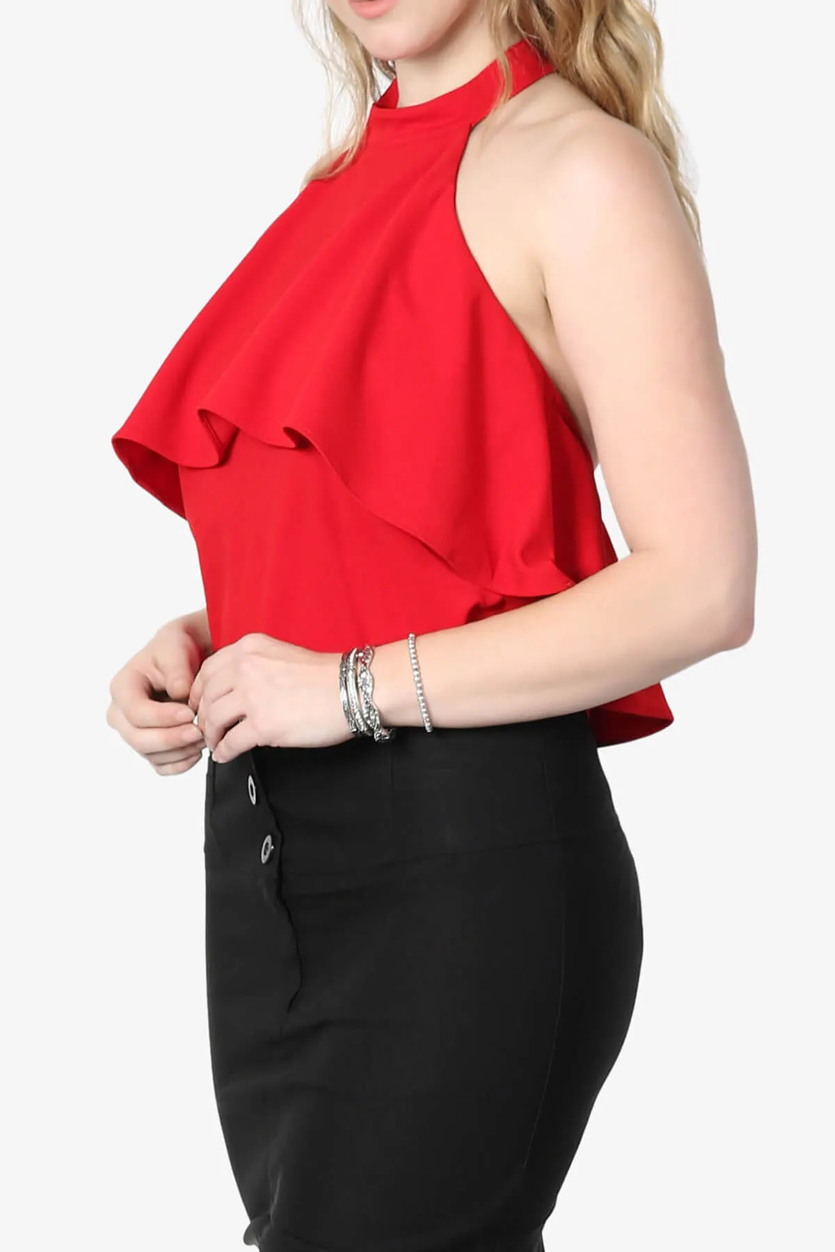 Raquel Ruffle Halter Bodysuit Top PLUS