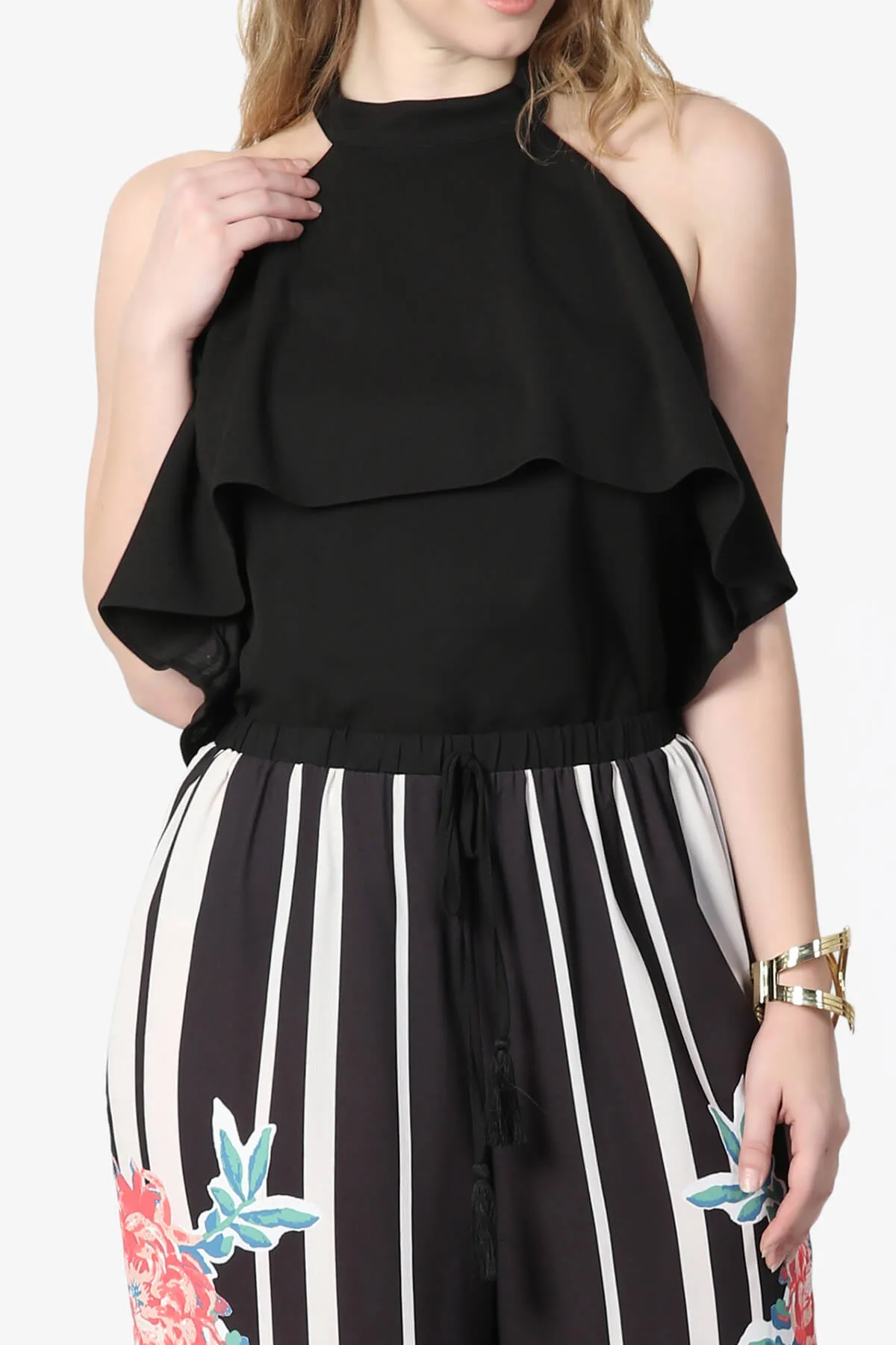 Raquel Ruffle Halter Bodysuit Top PLUS