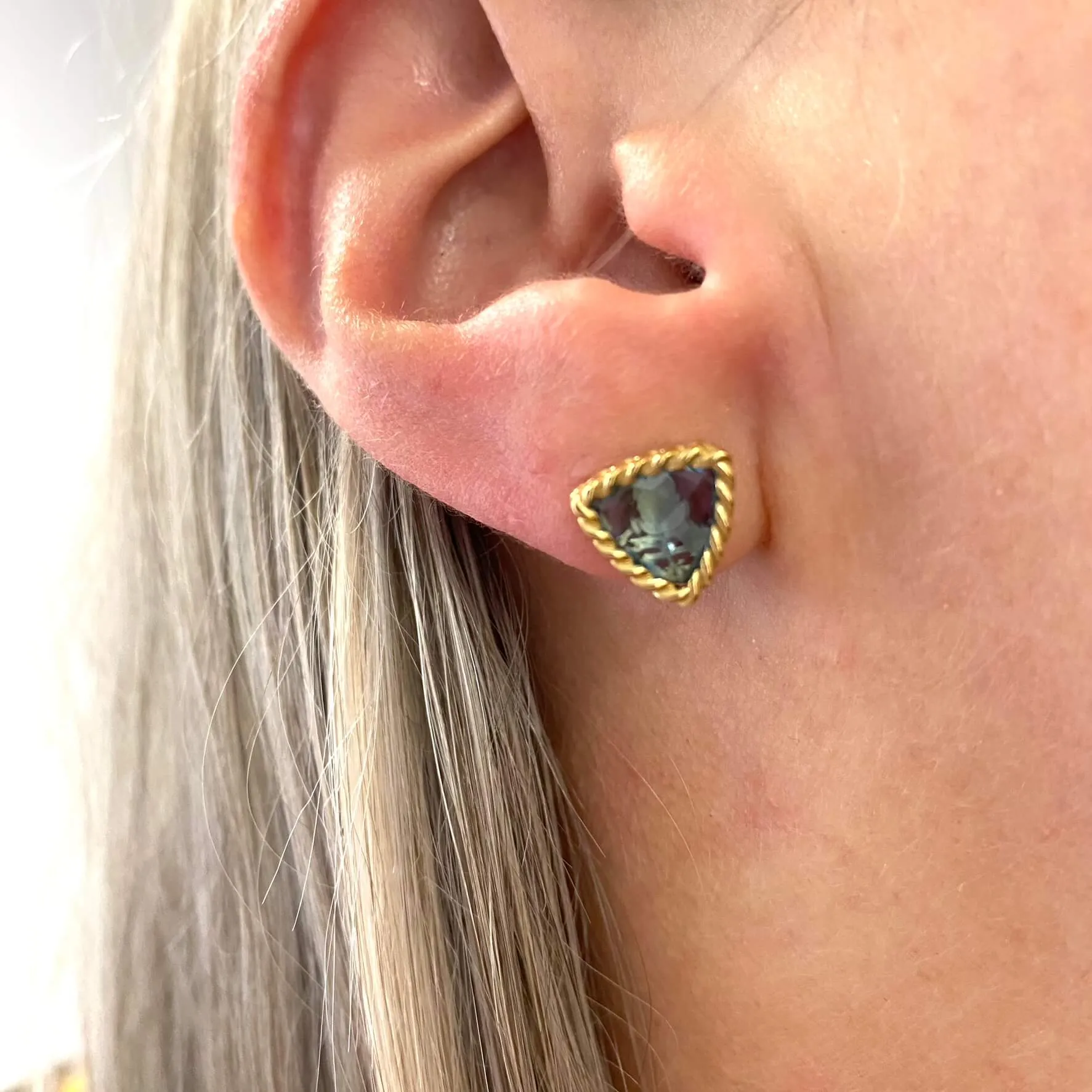 Rebecca Cocktail Gold Triangle Stud Earrings - Light Blue