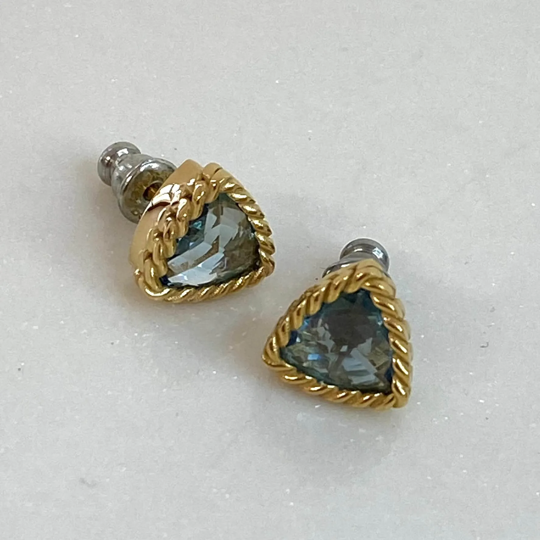 Rebecca Cocktail Gold Triangle Stud Earrings - Light Blue