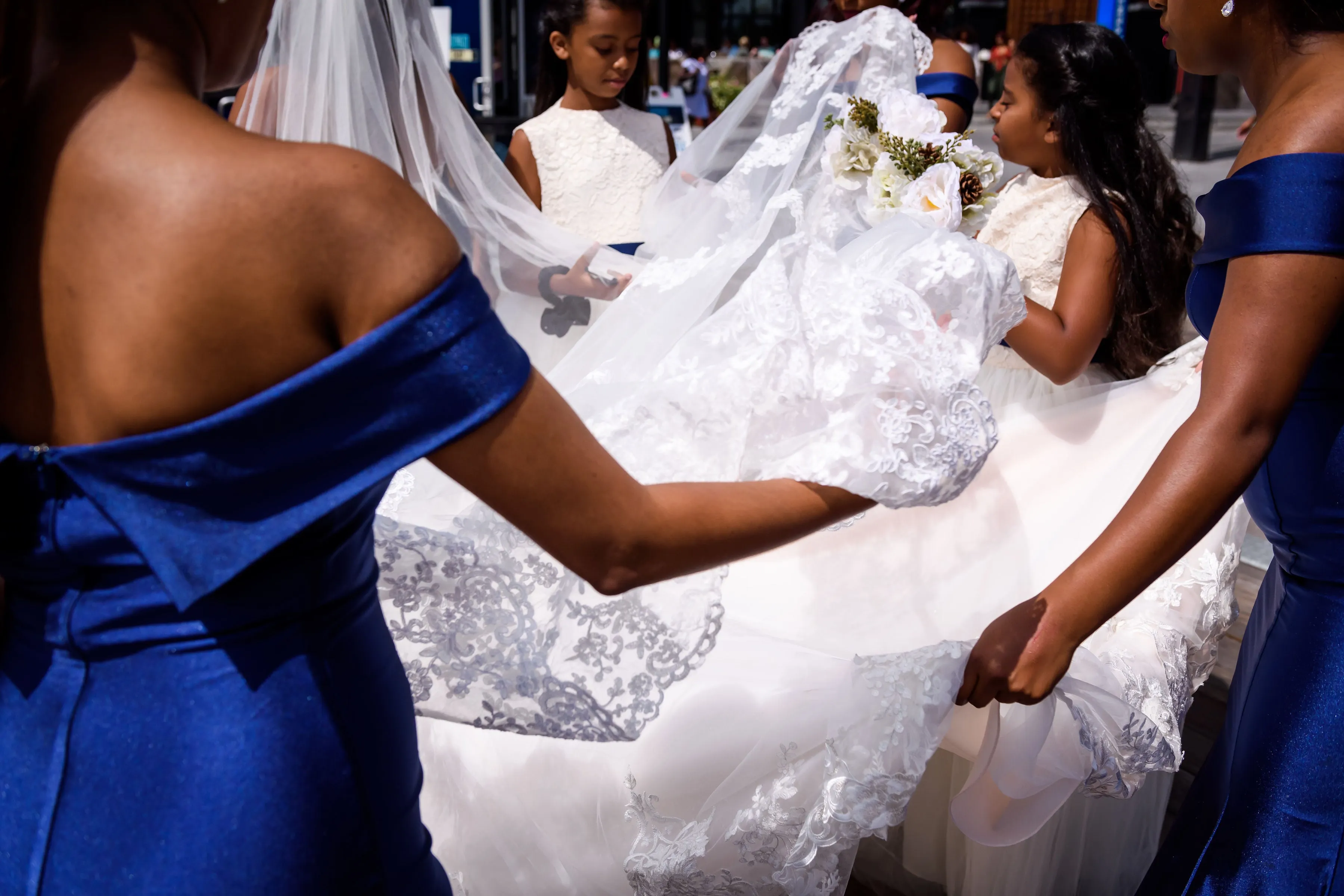 Royal Blue Off-shoulder Satin Mermaid Long Bridesmaid Dress, BD3256