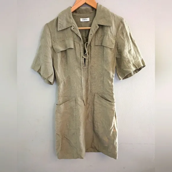 Sandro Linoa Women's Green Linen Dress Size 34