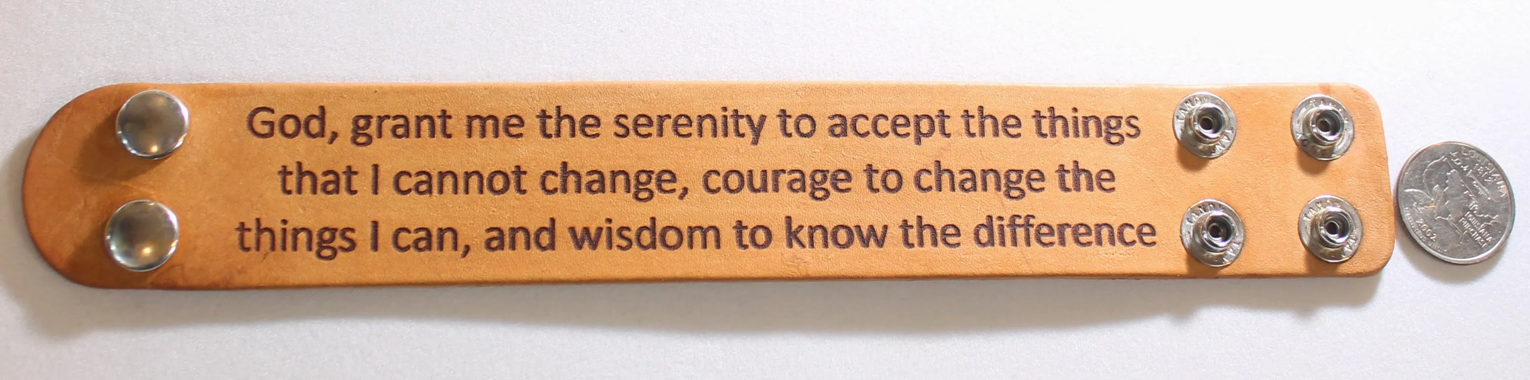 SERENITY PRAYER LASER ENGRAVED STAINED LEATHER BRACELET ADJUSTABLE