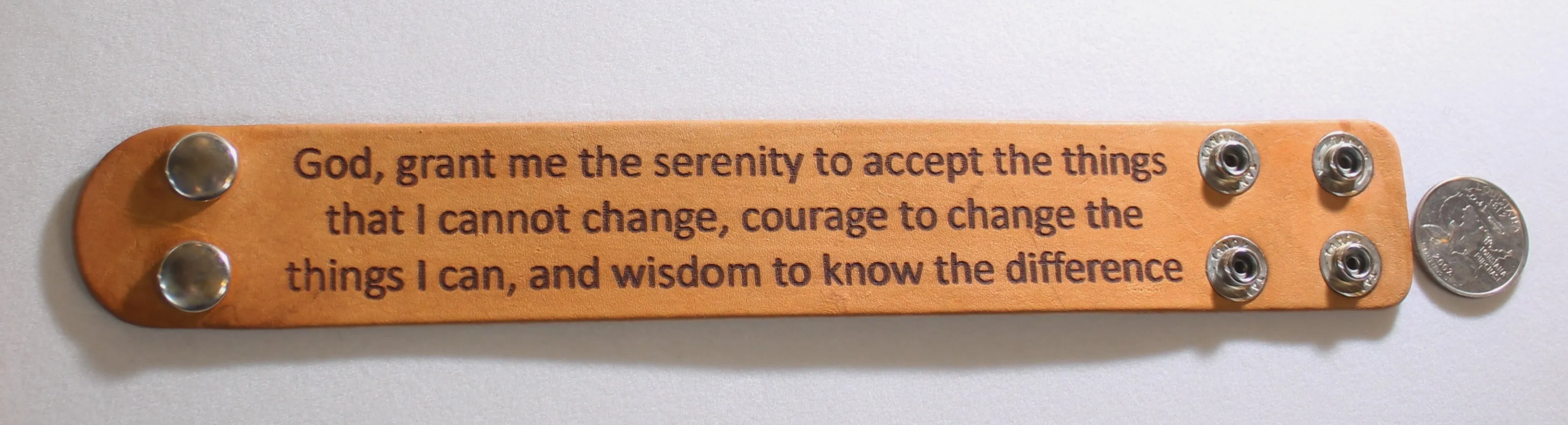 SERENITY PRAYER LASER ENGRAVED STAINED LEATHER BRACELET ADJUSTABLE