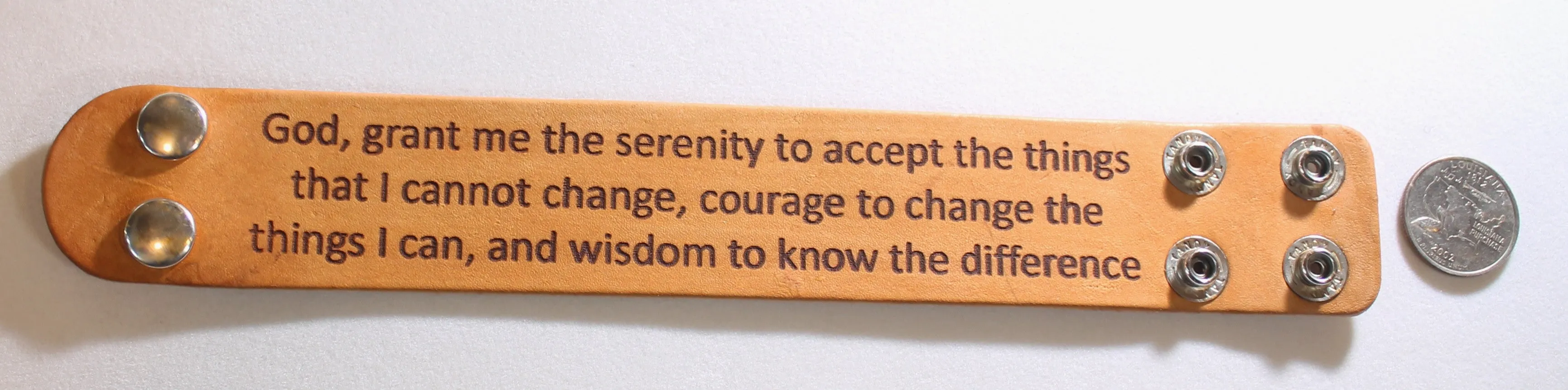 SERENITY PRAYER LASER ENGRAVED STAINED LEATHER BRACELET ADJUSTABLE