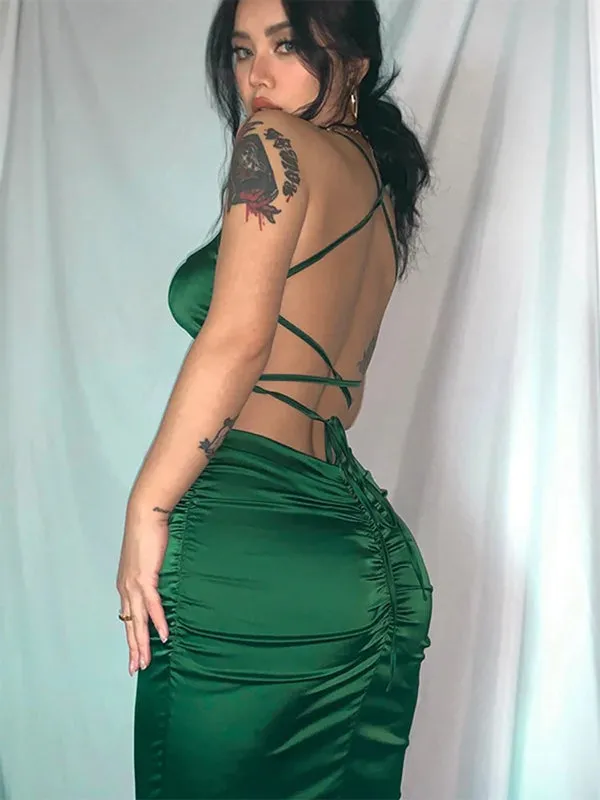 Sexy Green, Black Open Back Sweetheart Spaghetti Straps Mermaid Long Prom Dresses, PD3578