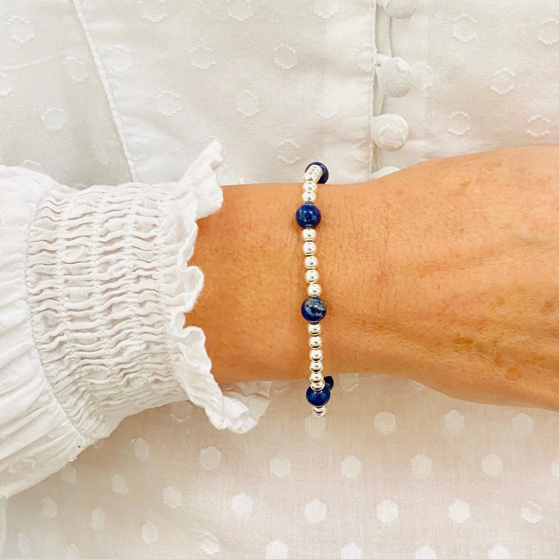 Silver Bead and Lapis Lazuli Gemstone Bracelet
