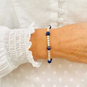 Silver Bead and Lapis Lazuli Gemstone Bracelet
