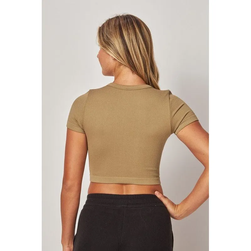 Stretchy Ribbed Seamless Round Neck Crop Top