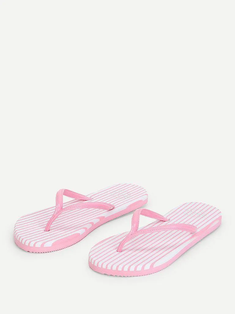 Striped Design Toe Post Slippers