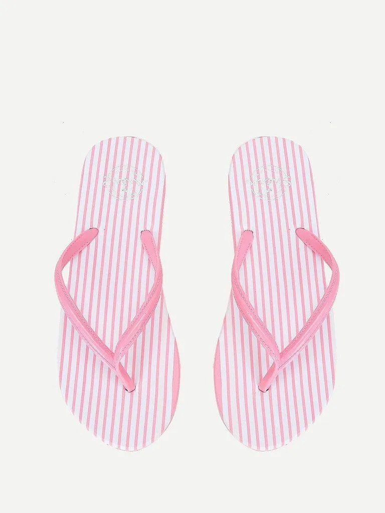 Striped Design Toe Post Slippers