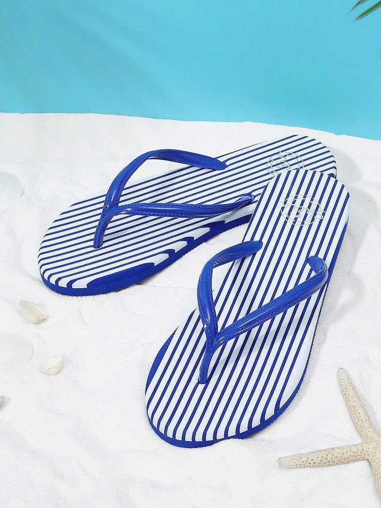 Striped Design Toe Post Slippers