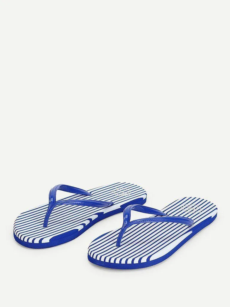 Striped Design Toe Post Slippers