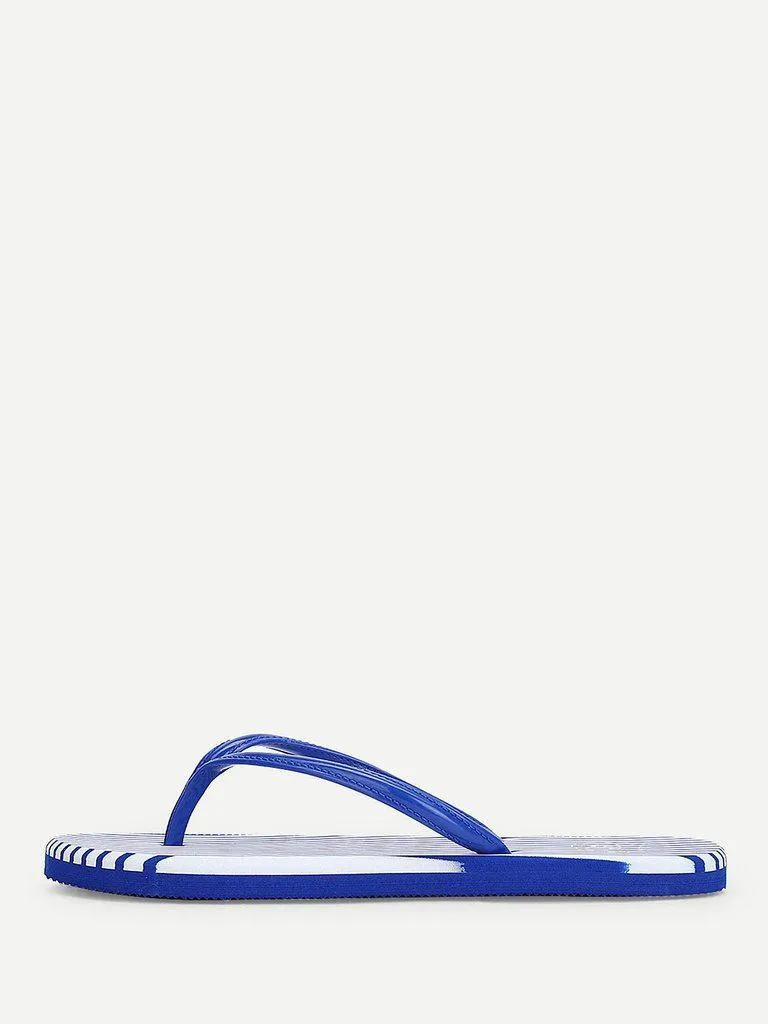 Striped Design Toe Post Slippers