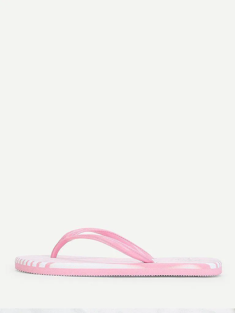 Striped Design Toe Post Slippers