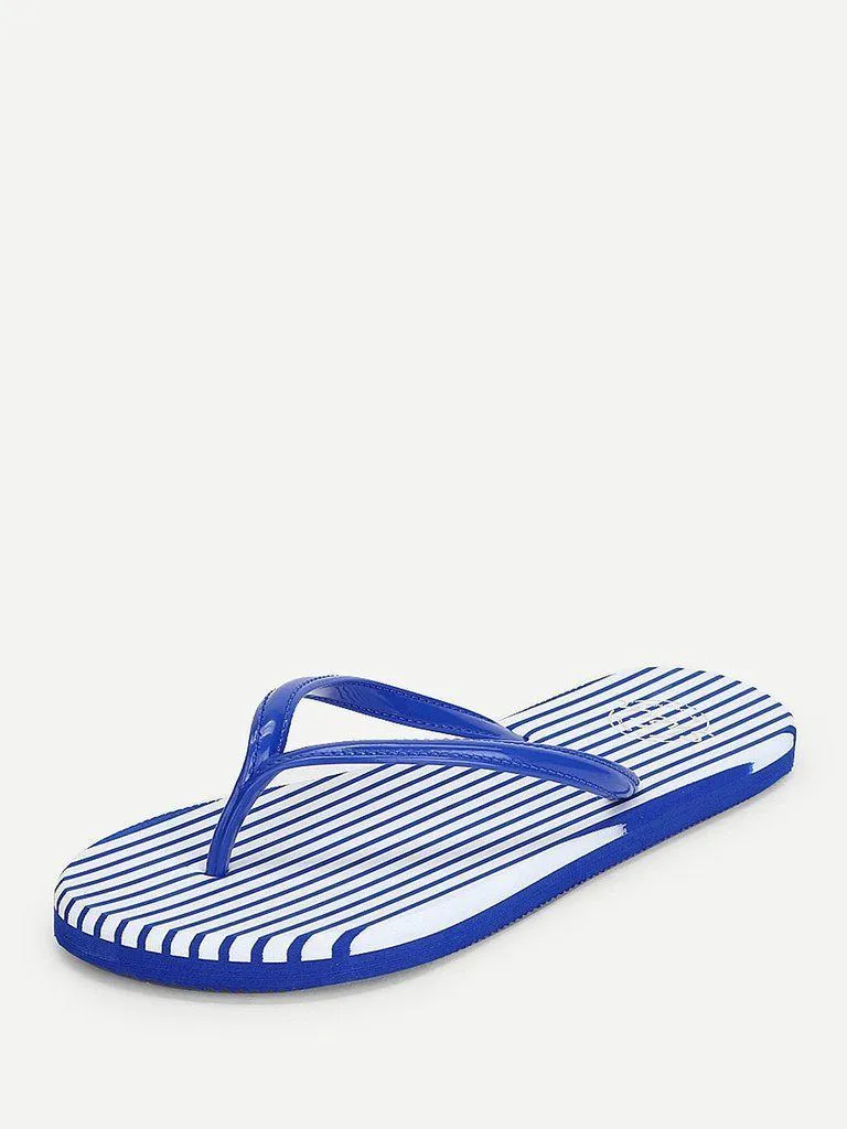 Striped Design Toe Post Slippers