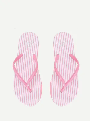Striped Design Toe Post Slippers