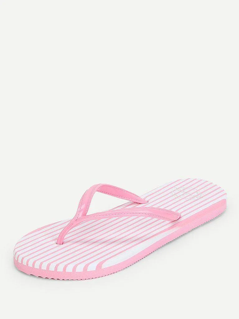 Striped Design Toe Post Slippers