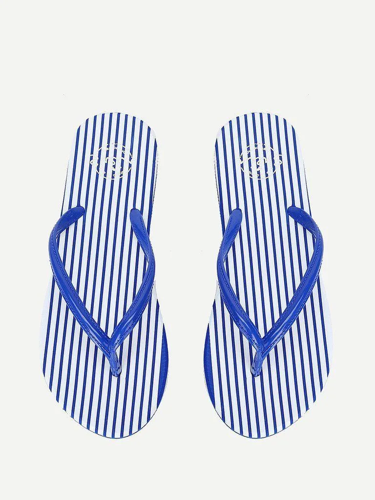 Striped Design Toe Post Slippers