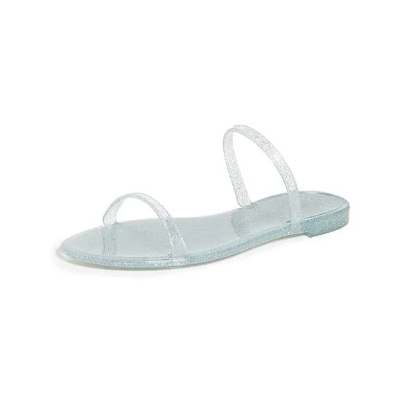 STUART WEITZMAN Womens Gray Glitter Sawyer Round Toe Slip On Jelly 5 B