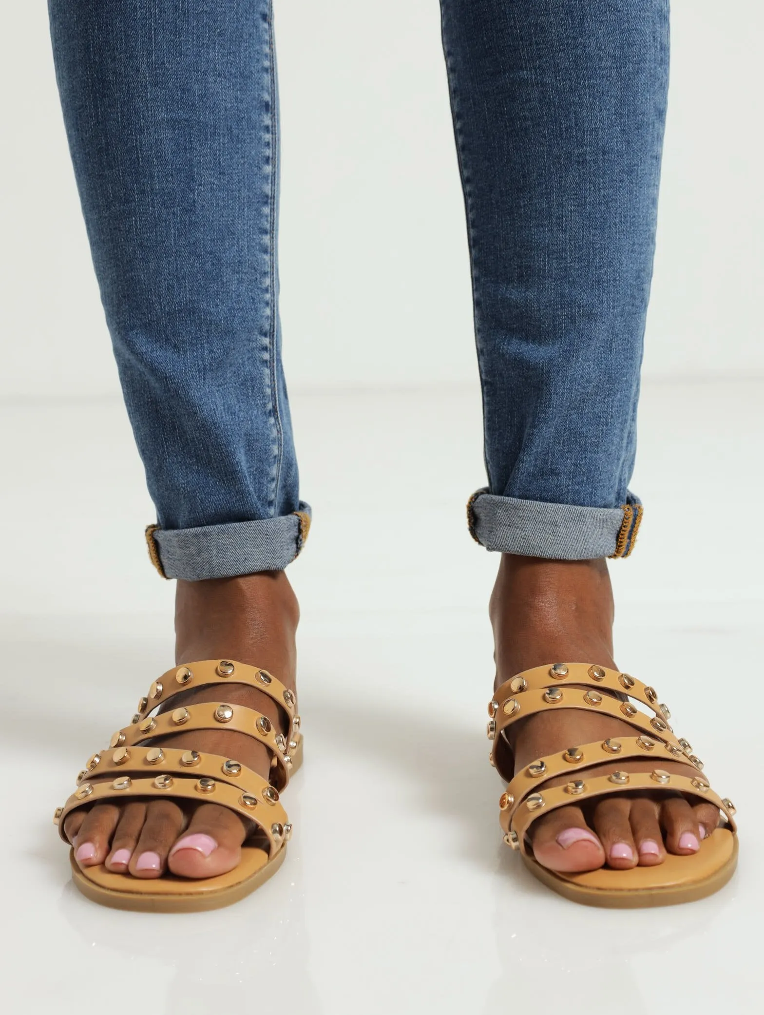Studded Strappy Mule Sandal - Natural