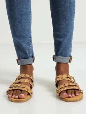 Studded Strappy Mule Sandal - Natural