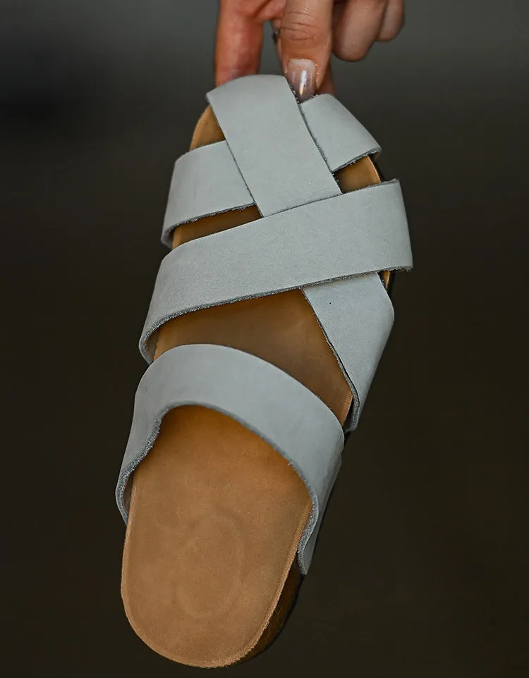 Summer Comfortable Leather Strappy Clogs Slippers