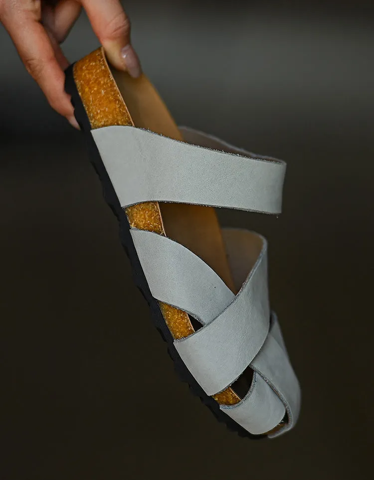 Summer Comfortable Leather Strappy Clogs Slippers