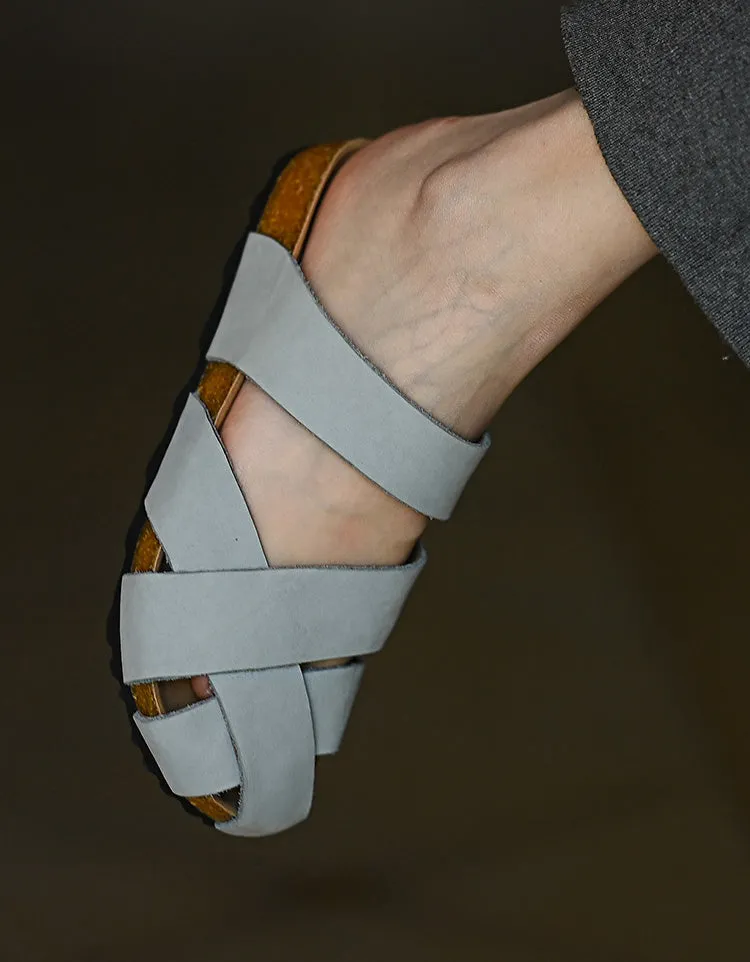 Summer Comfortable Leather Strappy Clogs Slippers