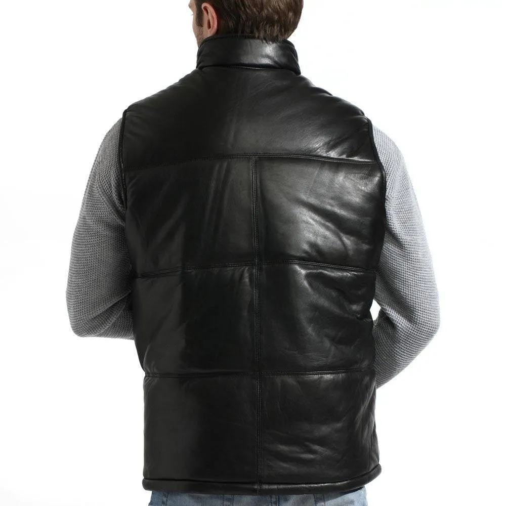 Tanners Ave Men's Puffer Genuine Leather Vest Black
