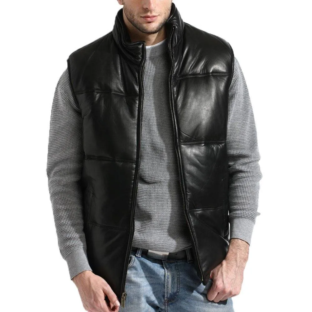 Tanners Ave Men's Puffer Genuine Leather Vest Black
